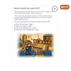 Where Should We Look First? — sample story page from Detective Milo: The Missing Class Helper Badge, ages 6–8 edition