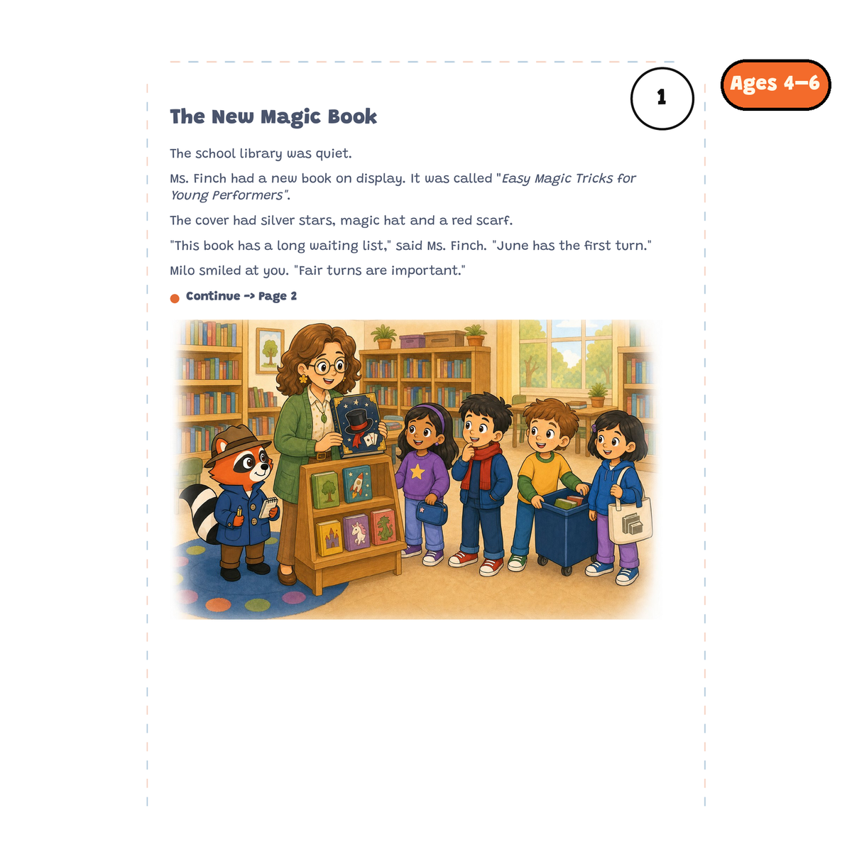 The New Magic Book — sample story page from Detective Milo: The Missing Magic Book, ages 4–6 edition