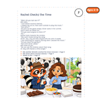 Rachel Checks the Time — sample story page from Detective Milo: The Missing Oreos in the Party, ages 6–8 edition