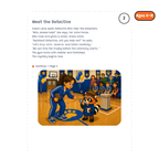 Meet the Detective — sample story page from Detective Milo: The Missing Trophy, ages 6–8 edition