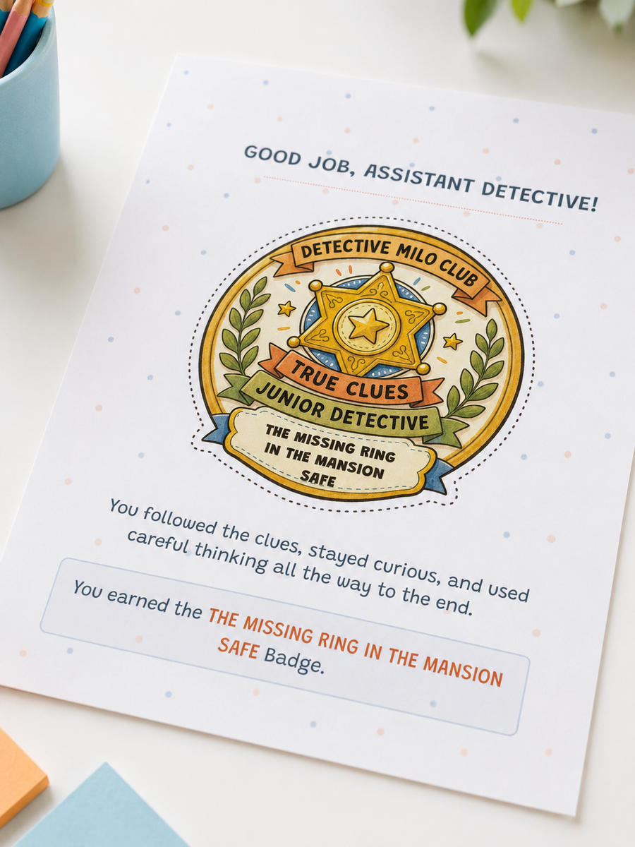 Assistant detective achievement badge on the case completion page
